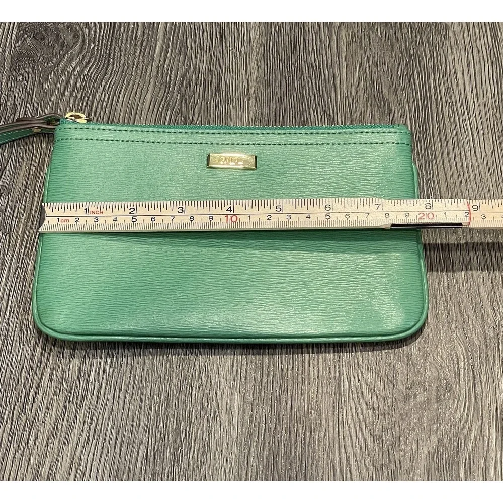 Lauren Ralph‎ Lauren Green Textured Leather Wristlet Gold Hardware Pouch Bag